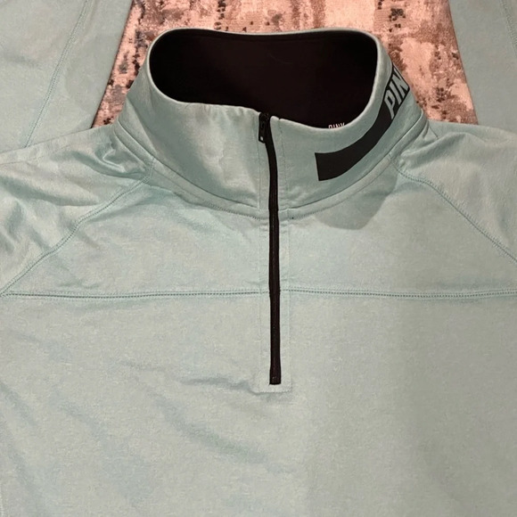 PINK Victoria’s Secret Teal Quarter Zip Fleece Pullover Sweatshirt Size Large - Picture 4 of 6